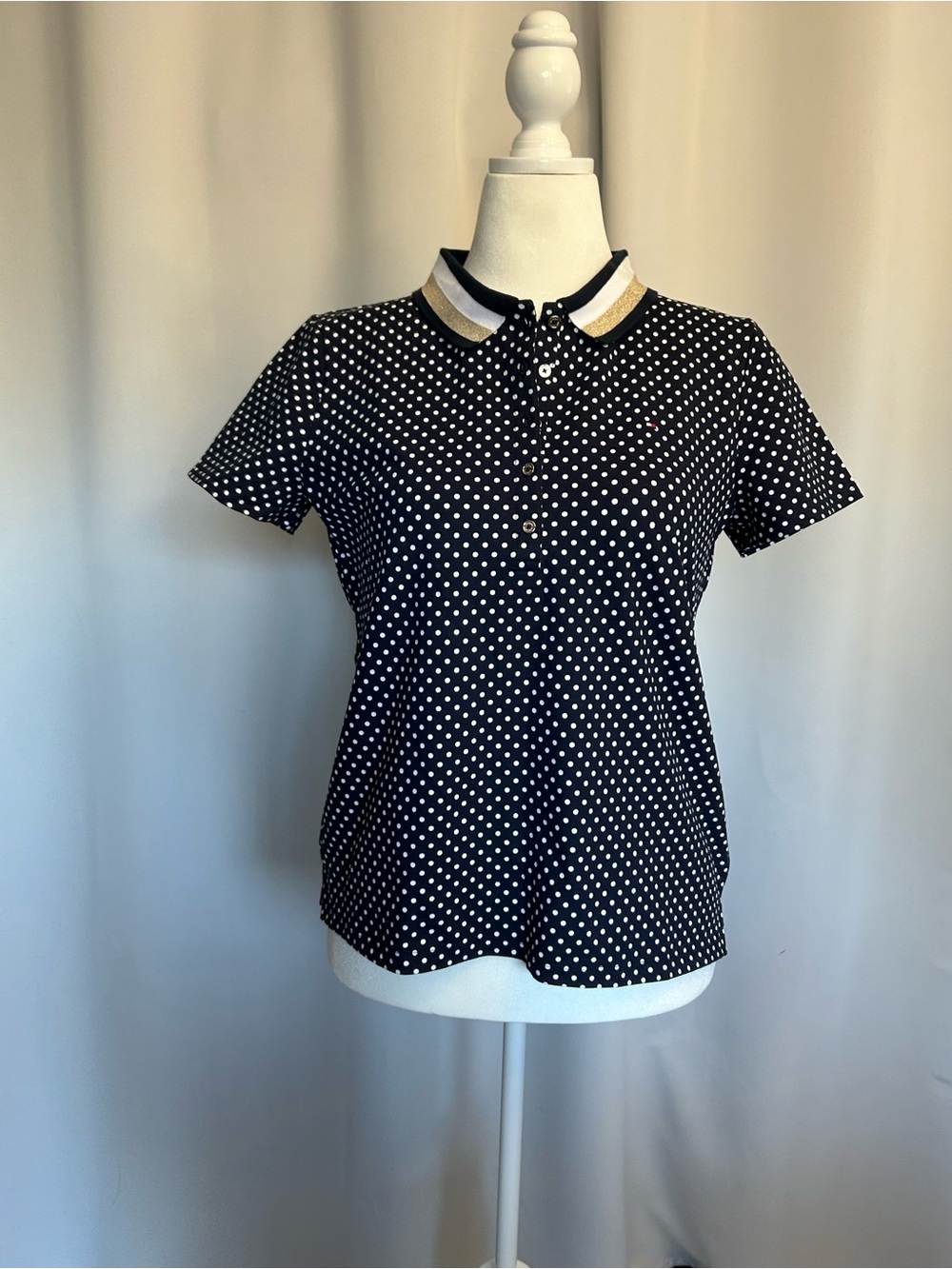 Tommy Hilfiger
Women's Dot-Print Glitter-Collar Polo Shirt